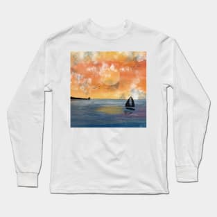 Sunrise above ocean with sailing boats Long Sleeve T-Shirt